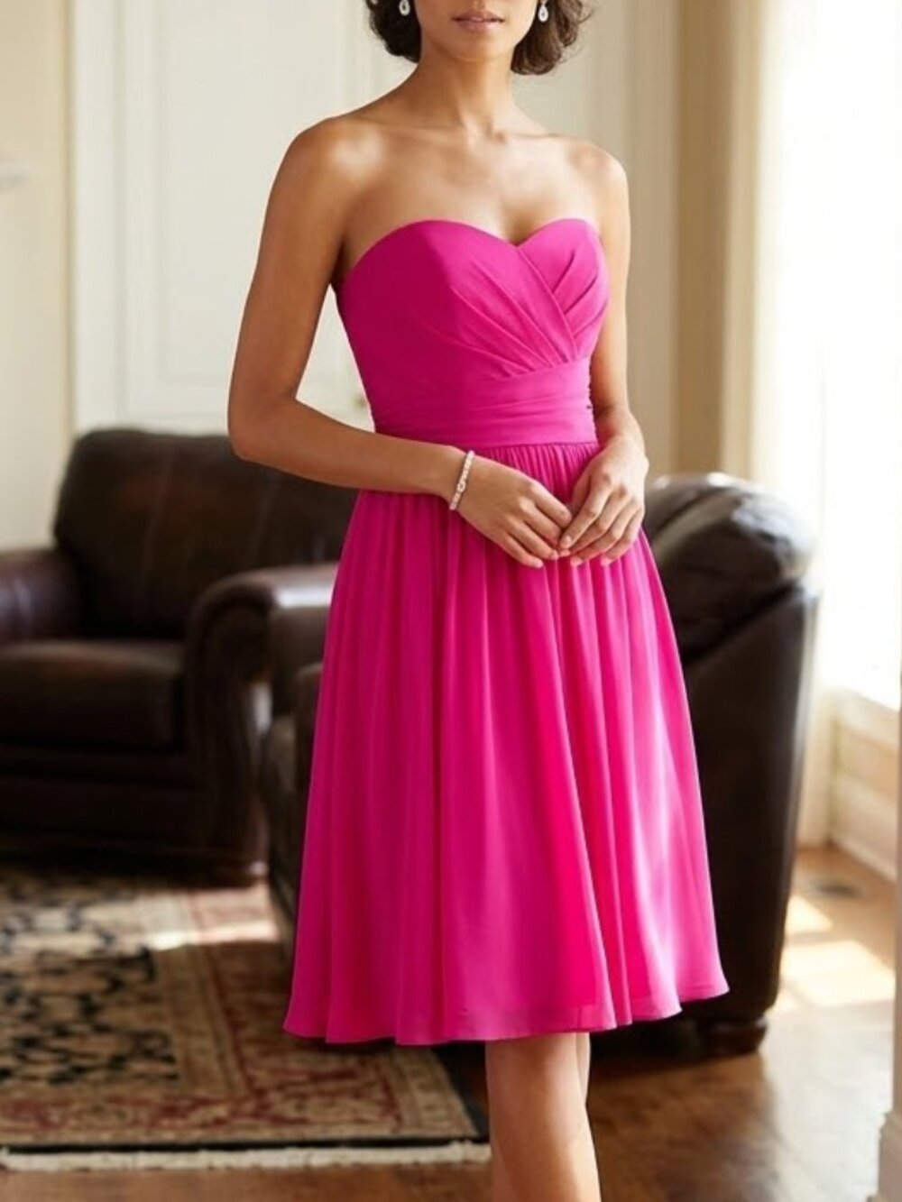 Alfred Sung NWT convertible Tutti Frutti pink cocktail chiffon bustier dress, 10